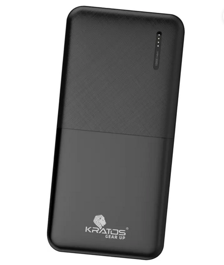Kratos 10000mAh 12W Pocket Power Bank - Fast Charging Black Lithium Polymer